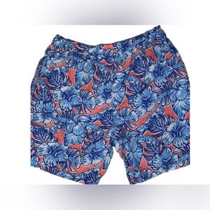 Vineyard Vines Blue and Orange Floral Shorts Coastal Beach Summer Size Medium